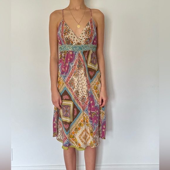 Y2K Nicole Miller Vintage Silk Dress Paisley Chiffon Lined Spaghetti Straps 2000 - Picture 7 of 15